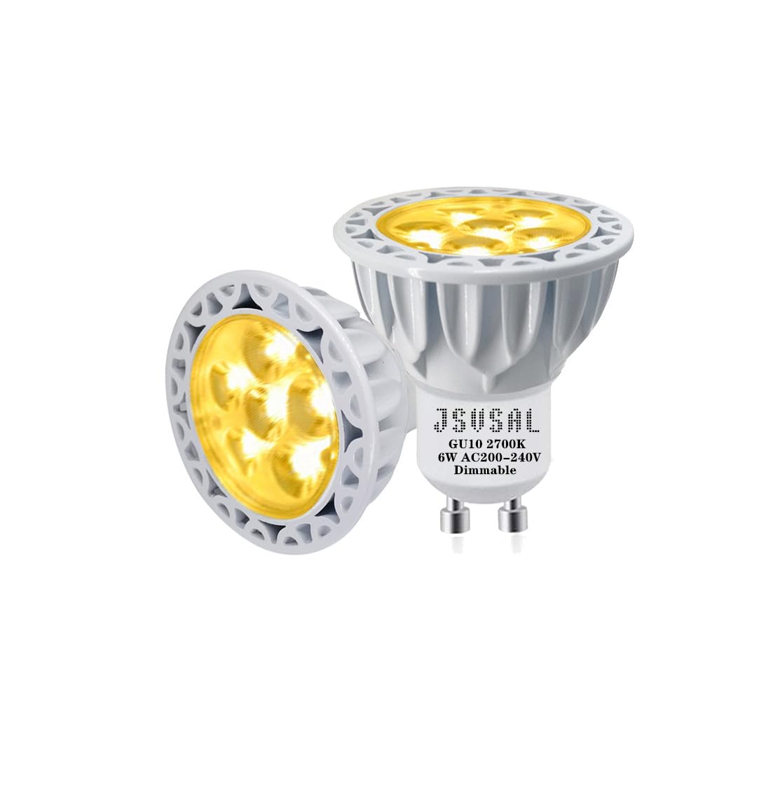 JSVSAL MR16 (GU10 Base) LED Light Bulb,Dimmable,AC 200-240V,2700K Warm White, 550-Lumen, 6-Watt(50-Watt Equivalent), Aluminum Casing,40-Degree MR16 LED Spot Track Light Bulb,2-Pack