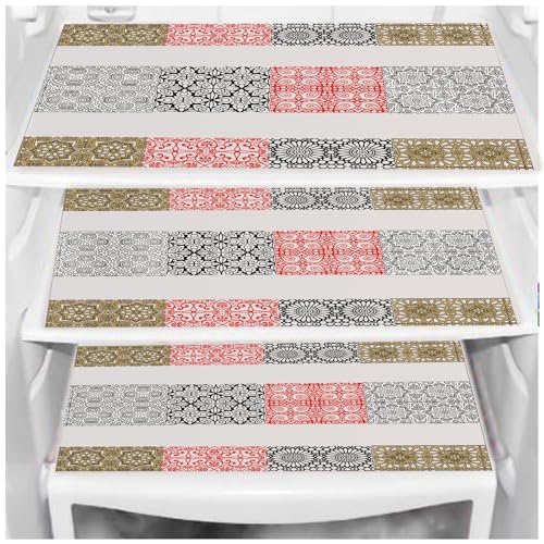 Image of DakshyaIndustries Pack of 3 PVC Printed Fridge Mat /Refrigerator Mat (Red&Black)