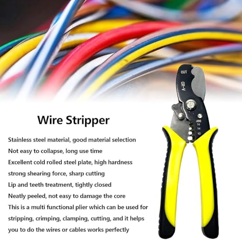 Image of XIKKART Self-Adjusting Insulation Wire Stripper. For stripping wire, Automatic Wire Stripping Tool /Cutting Pliers Tool, Automatic Strippers with Cutters & Crimper Wire (Yellow)