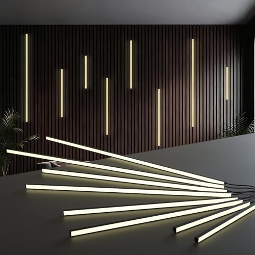 NeatiEase LED Recessed Lighting Kit for Wood Slat Wall Panel, 8 Pcs Self-Adhesive 3000K Warm LED Light with Smart Switch and Adjustable Brightness for Cabinet, Headboards, Stairs, Kitchen