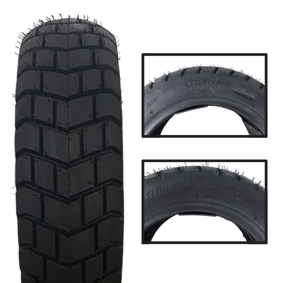3 Pneumatici 100/90-10 UNION + CUSCINETTI Compatibili con Piaggio Ape 50 Moto Scooter GOMME 61L COPERTONI TUBELESS TASSELLATI 8PR