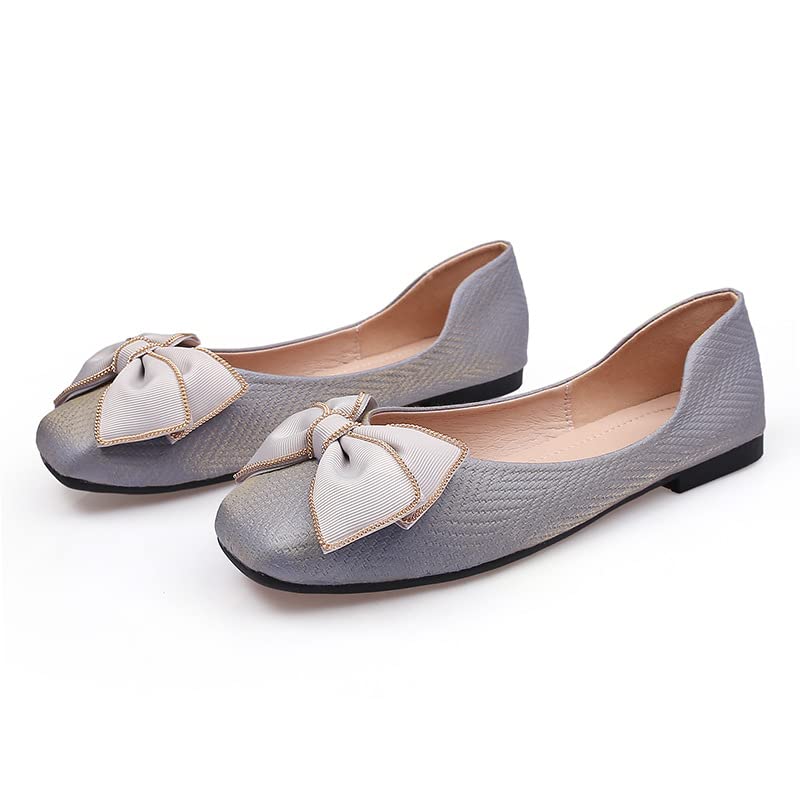Women's Square Toe Bow Ballet Flats, Comfortable Low Heel Dressy Flats, Party Wedding Guests Slip On Walking Shoes