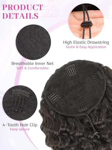 Isaic Ponytail Extension 8 Inch Short Wavy Curly Ponytails Drawstring Ponytail for Black Women Natural Black Pony Tails Hair Extensions Synthetic Hairpiece For Daily Use - Image 5