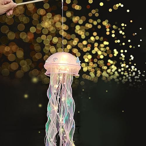 Image of Jellyfish Lamp Led Lantern Decorations for Nursery Birthday Gift | Ocean Theme Decor | Pink Hanging Jelly Fish Light for Bedroom Little Mermaid Birthday Party Baby Shower