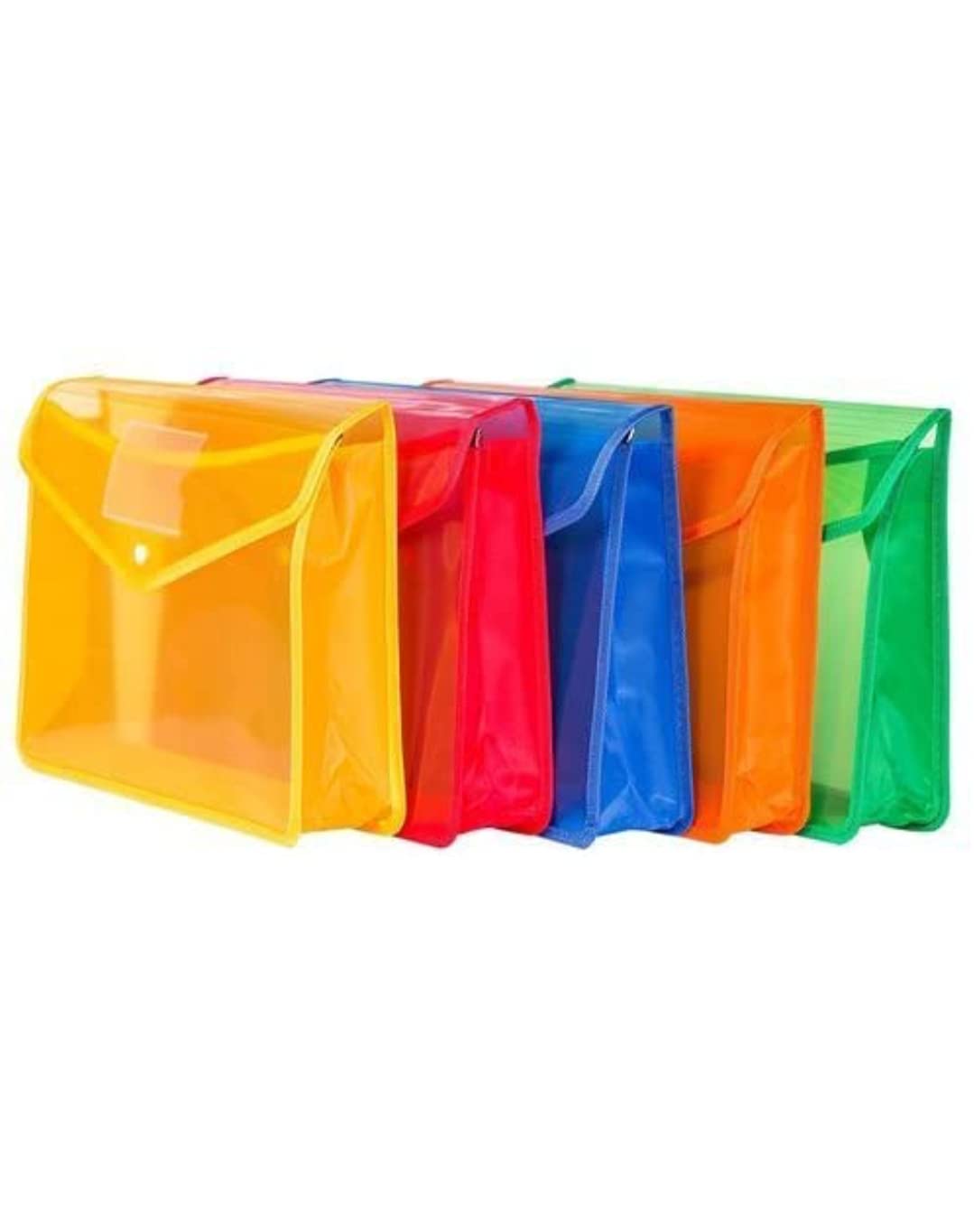 VJTIEnvelope Folder,Transparent Poly-Plastic A4 File Storage Bag with Snap Button Set of 5/Certificate File Holder/Document Folder for Certificates A4 Size/Legal/Brief Bag