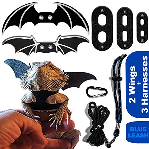 WATFOON Adjustable Bearded Dragon Lizard Comfort Leather Leash Harness with Cool Wings