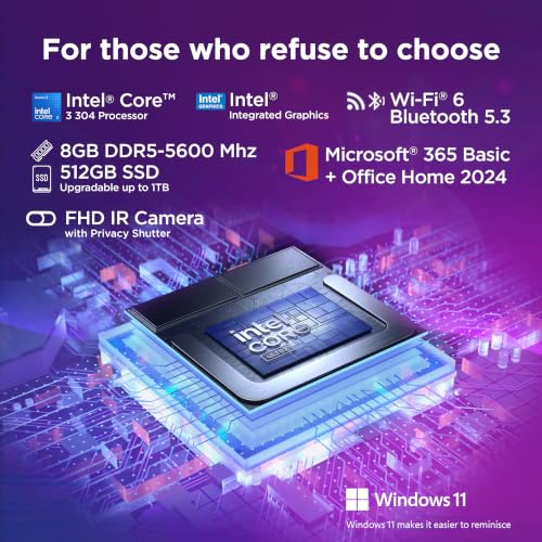 Image of Lenovo IdeaPad Slim 3 Smartchoice (2026) Intel Core 3 304 AI PC (8GB RAM /512GB SSD /15.3 inch (38.35cm) /WUXGA IPS /FHD+IR Camera /Windows 11 /MSO 365 Basic+Office 2024 /Grey /1.6Kg), 83RR00TWIN