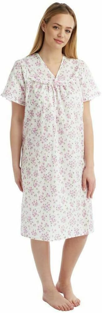 YAHOMI Ladies' Floral Open-Back Nightie for Incontinence and Maternity Polycotton Nightdress for Casual and Hospital Use (Pink, 8-10)