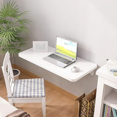 Mesa plegable de pared con diseño de hojas, ahorro de espacio, para cocina, lavandería o baño, estación de trabajo compacta, color blanco/madera, 100 x 50 cm