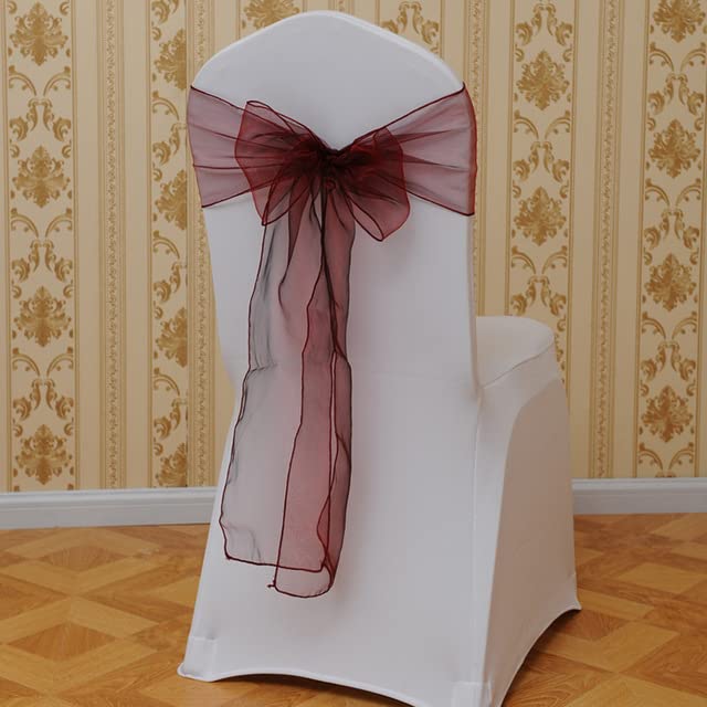 Juego de 25 Fajas Organza for sillas Boda con Nudos Elegantes Color Rojo Vino Resistente