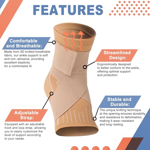 Image of Tarpop 1 Pair Ankle Brace for Kids Compression Ankle Sleeves Adjustable Foot Support Brace Elastic Guard for Children Boys Girls Sports Running Jogging Dance Fitness Gymnastics(Beige,Small)