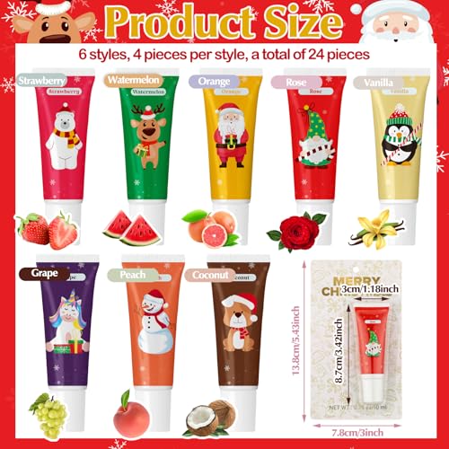 Image of 24 Pcs Christmas Scented Lip Balms Natural Balms Bulk Moisturizing Lip Balm for Dry Cracked Lips Christmas Party Gifts Stocking Stuffers for Women Men Girl Staff Coworkers Teacher
