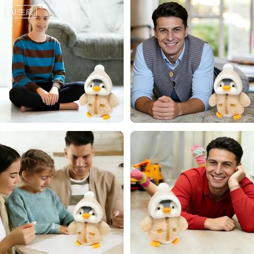 PDirat Pinguin Kuscheltier mit verkleidbarem Hut, 30cm Größe, Weiches Kuschelgut, Ideal Als Schlafbegleiter Und Innenraumdekoration