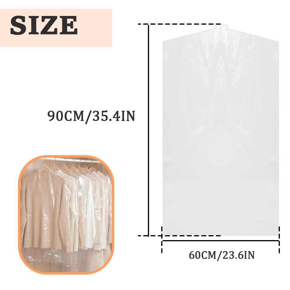 CEEYSEE 20 Pcs Clothes Covers Protector 60x90cm Dry Cleaning Bags Clear Garment Bags Garment Dust Shield Hanging Clothes for Dresses Bags Garment Bags Dress Suits Covers (60 * 90cm/FCZ) - Image 2