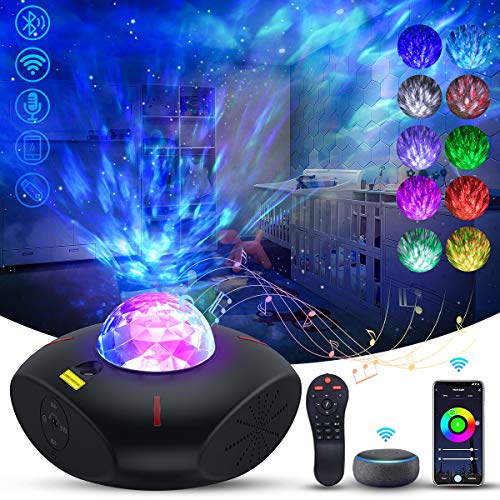 Galaxy Projector Galaxy Globe Projector Star Projector Galaxy 360 Pro with Alexa Google Home Bluetooth Music Speaker Ocean Wave Remote Control Galaxy Night Projector for Bedroom Baby Kids Adults