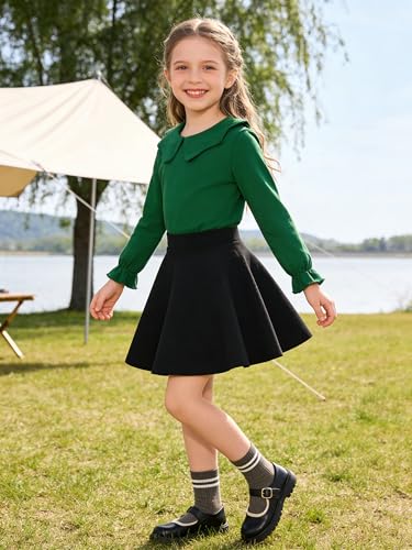 Image of 12M-14Y Toddler Baby Girls Peter Pan Collar Blouse Kids Girl Solid Color Puff Sleeve T-Shirts Casual Tee Tops