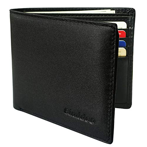 Simideo Men's Wallet TOP Genuine Leather RFID Wallet, Bifold Trifold Slim Wallet with 2 ID Windows