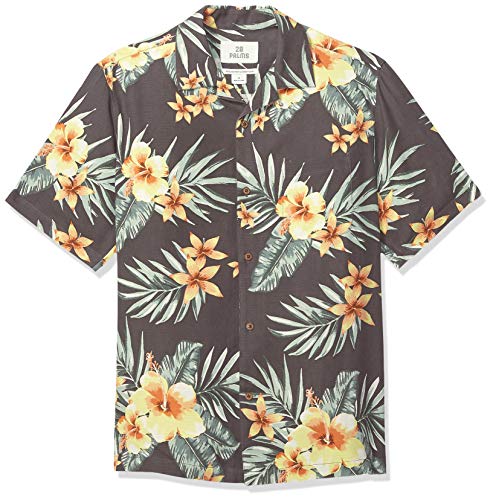 28 Palms Men's Relaxed-Fit 100% Silk Tropical Vacation Shirt, Charcoal/Orange Hibiscus Floral, XX-Large