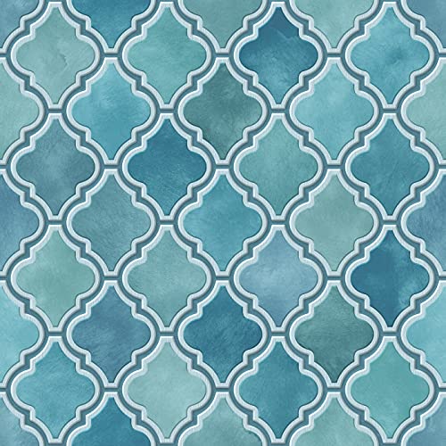 Image of DWELLSINDIA Teal Moroccan Arabesque Wallpaper for Home Decoration | Self Adhesive Peel & Stick, Thick Textured Premium Paper | Waterproof, Scratch Resistant | Living Room & Entryway | 41 x 244 cm