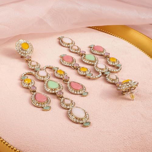 Image of Rubans American Diamond & Crystal Chandelier Earrings Stylish Trendy Jewellery Gift for Women & Girls