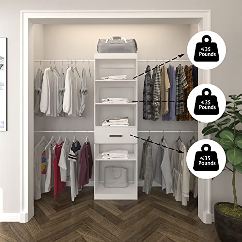 Solrig Closet System Tower Kits, Including Clothes Rack Shelves, Organizer Kits, Rods Can Be Cut And One Drawer, Manufactor Wood With White Color For Bedroom And Closet Room. #TOP5