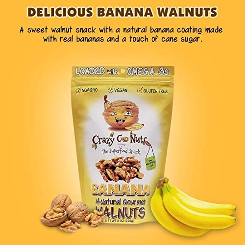 Crazy Go Nuts Walnuts - Banana, 8 oz (3-Pack) - Healthy Snacks, Vegan, Gluten Free, Superfood - Natural, Non-GMO, ALA, Omega-3 Fatty Acids, Good Fats, and Antioxidants