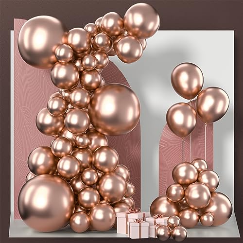 Image of PartyWoo Rose Gold Balloons 100pcs Different Sizes of 18 12 10 5 Inch Gold Balloon Arch Kit Garland for Birthday Graduation Bachelorette Bridal Shower Wedding Party Decorations Rose Gold-G107