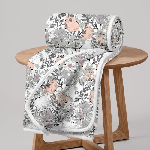 Image of Divine Casa 100% Cotton Reversible Double Bed Dohar | Soft & Lightweight AC Blanket | Summer Quilt | 220 x 205 CM, Floristry Slate & Coral
