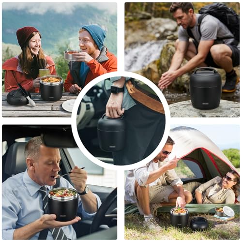 Image of wiwens Thermo Food Jar for Hot Food Adults 32OZ Soup Thermo Lunch Containers Wide Mouth Vacuum Insulated Stainless Steel Leakproof Bento Box with Spoon