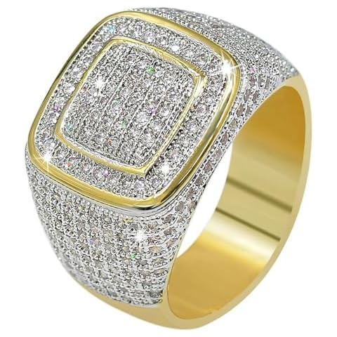 JINAO Gold Men Ring 14K Gold Plated Cluster Iced Out Lab Simulated Diamond Pinky Band Micropave Hip Hop Bling Ring Jewelry for Women (7) Cover