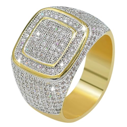 JINAO Rings for Men - Pinky Ring Iced out Cubic Zirconia 14K Gold Plated Anillos Para Hombre Signet Band Mens Jewelry