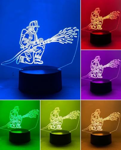 BIRBANN Lampe LED 3D Illusion Pompier Veilleuse - Lumière changeante 7 couleurs pour chambre de...