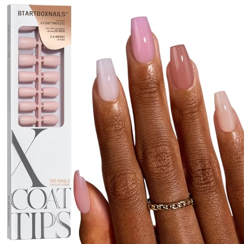 BTArtboxnails XCOATTIPS Bare 5-Shades Nude Press on Nails - 4-Week Wear Short Coffin Press on Nails,...