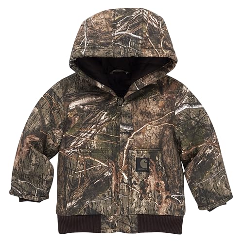 Image of Carhartt Boys' Flannel-Lined Hooded Canvas Insulated Zip-Up Jacket