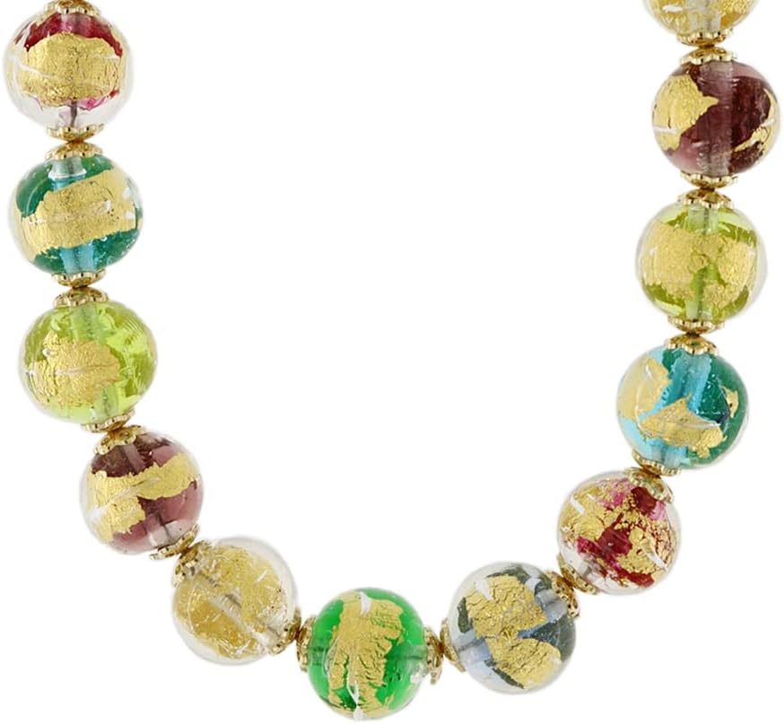 Necklace with Multicolor Murano Glass Beads and 925 Sterling Silver - Made in Italy Certified Jewel