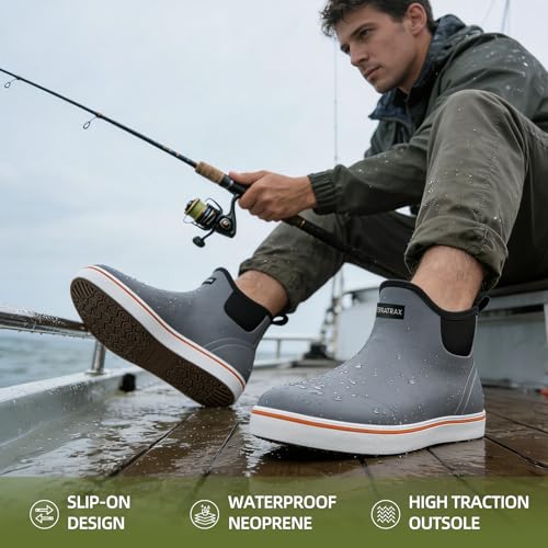 Image of Men's Waterproof Deck Boots, Slip-On Ankle Rubber Boots