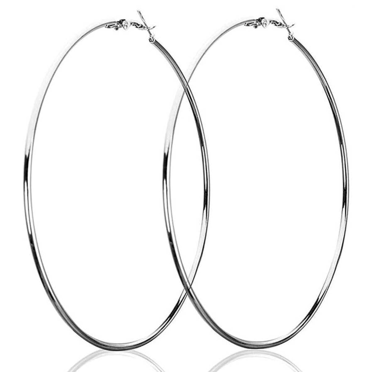 Mukart Big Hoop Earring Stylish Large Size Round Shaped Silver Sterling Earrings for Girls Bali Earring for Women (Silver)