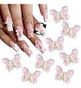 YAEISM 8PCS Spinning Butterfly Nail Charms Pink Acrylic 3D Butterfly Nail Rotate Design Butterfly...