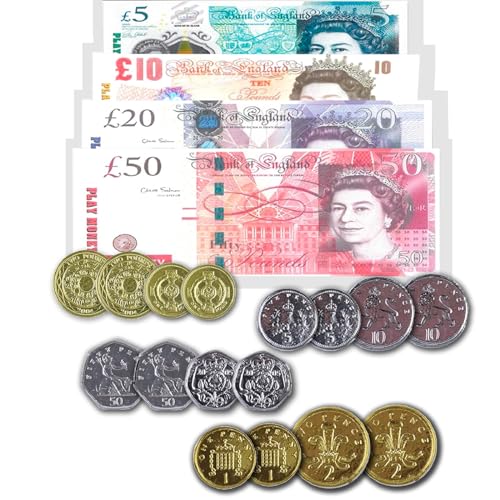 LORD C Play Money Notes And Coins Sterling Pounds Fake Money UK Currency Toy Banknotes Teach Literacy And Numeracy Role Play Notes And Coins Home School Role Playing Post Office Set