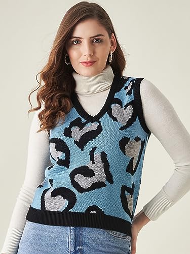 Image of Modeve Printed V Neck Sleeveless Sweater for Women||Winterwear||