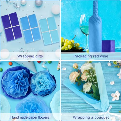 Image of NEBURORA Assorted Blue Gift Wrap Paper Set 60 Sheets Wrap Tissue Paper 3 Colors for DIY Gifts Packaging Easter Baby Shower Birthday Wedding Christmas and Blue Party Decoration