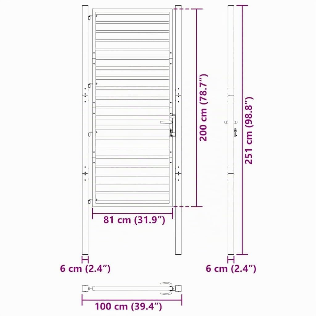 vidaXL Puerta de jardín con Cerradura de Aluminio Negra 100x200 cm, Puerta de jardín de Metal, Puerta de jardín Delantera, Puerta de Seguridad