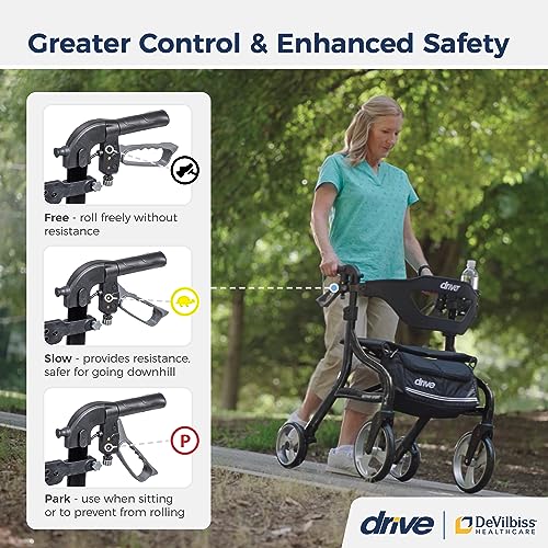 Image of Drive Medical Nitro Sprint Rollator Walker with Seat, Standard, Black | Lightweight Rollator with Large Wheels Offers Compact Folding Design for Standard Size Everyday Comfort