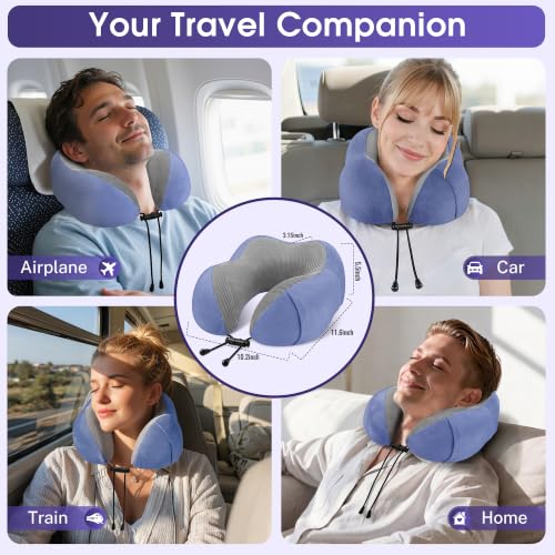 Image of CloudBliss Travel Pillow for Airplanes, Memory Foam Neck Pillow Set, Blue