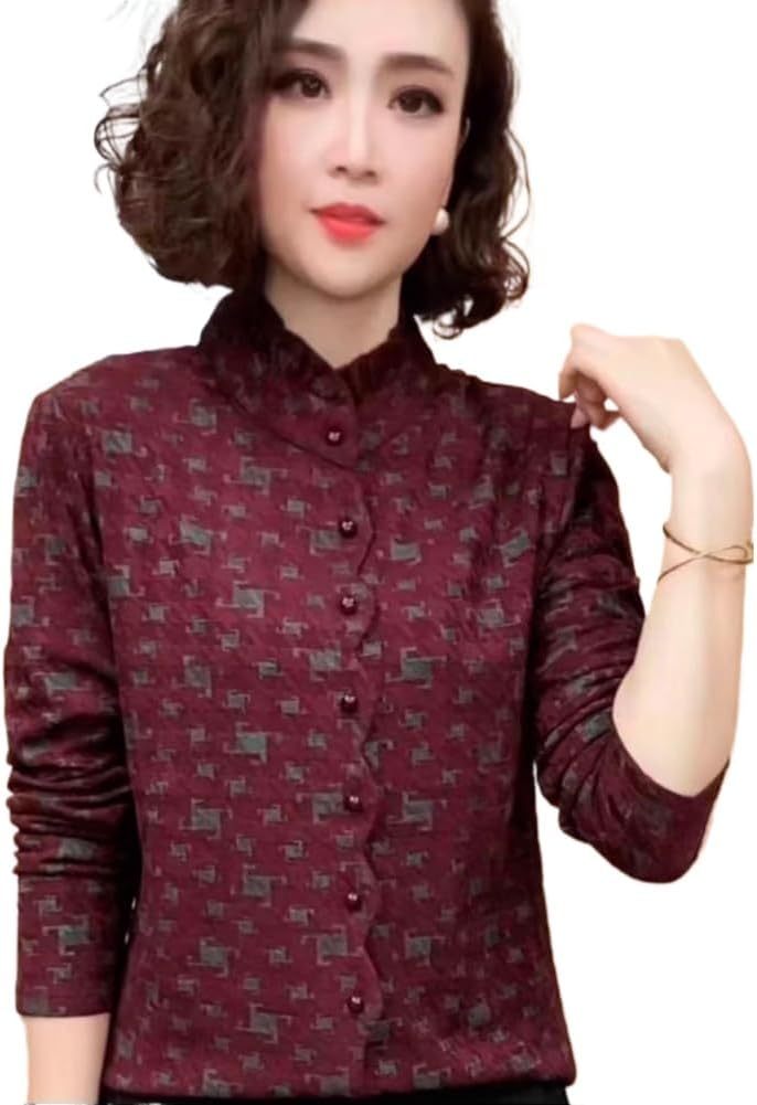 -reducing Mothers Clothing Autumn and Winter Cotton Longsleeved Shirt Middle- Womens Thickened Warm top