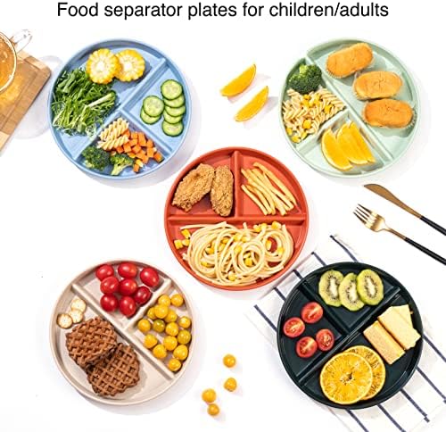 YUESHENGHAO 9 Inch Wheat Round Divider Plates - Durable Adult Portion Control Plates for Healthy Eating, Weight Loss, and Picky Eaters - Set of 5, Microwave and Dishwasher Safe 3 51361vkEAsL. AC