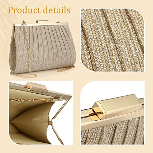 Clutch Purse Women Glittering Handbag Top Handle Evening Bag Crossbody Bag Shoulder Bag For Wedding Party Prom (Gold) #TOP2