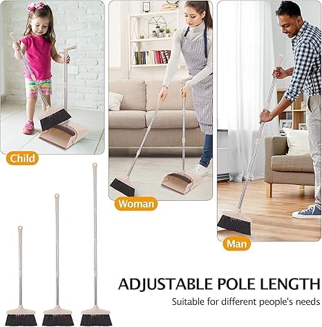 KACHKIT Household Cleaning Multi-Function Cleaning Soft Broom Plastic Material Long Handle Rotary Dustpan Rubber Lip Design Combination Broom and Dustpan Set 4