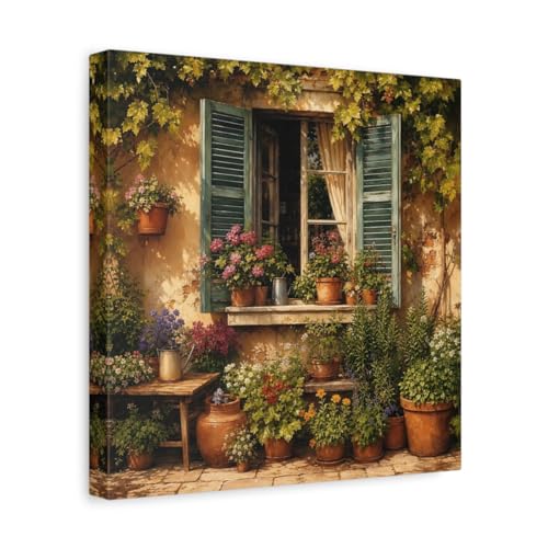 Art mural jardin sur toile carrée 30x30 cm pour décoration murale de séjour rustique
