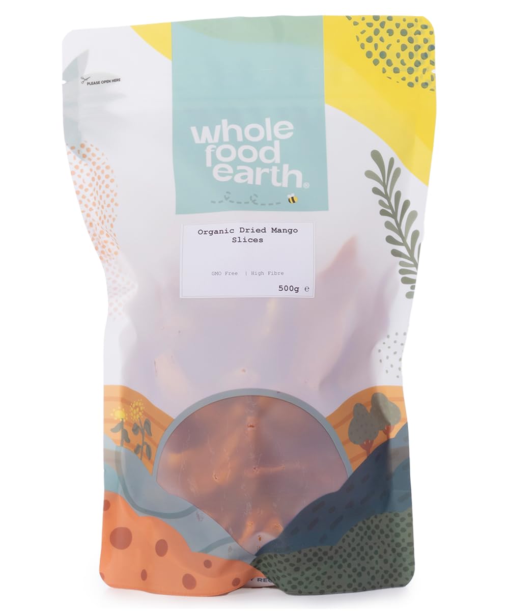 Wholefood Earth Organic Dried Mango Slices – 500g | GMO Free | Vegan | High Fibre | Certified Organic